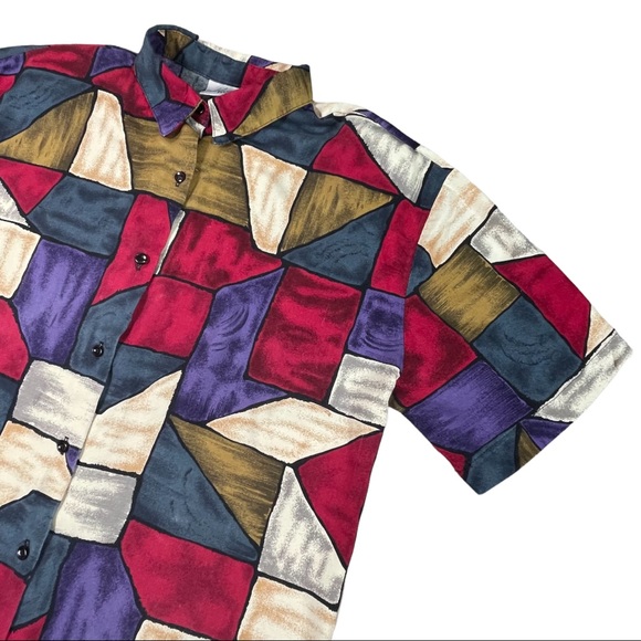 Kathie Lee vintage size 36/16M bright short sleeve button down collar curved hem - Picture 4 of 11